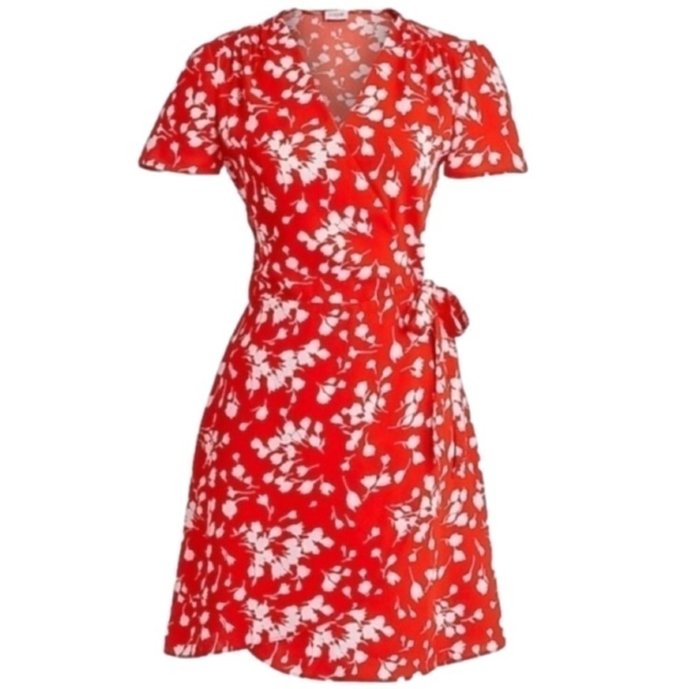 J CREW Factory Wrap Dress Shortsleeve V-Neck Red/White Floral Womens Plus 22 NWT